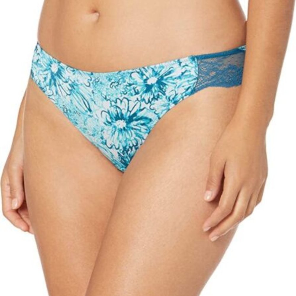 Maidenform NWT Petro Teal Floral Comfort Devotion Lace-Back Tanga 40159 5 7